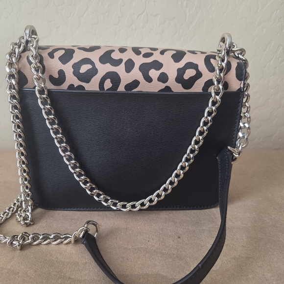 KATE SPADE NY Leopard Print Flap Crossbody Bag - Black & Tan - Silver Hardware - Picture 5 of 14